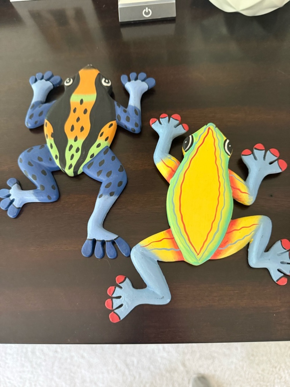 Colorful Hand-Painted Wooden Frog Wall Decor - Set of 2